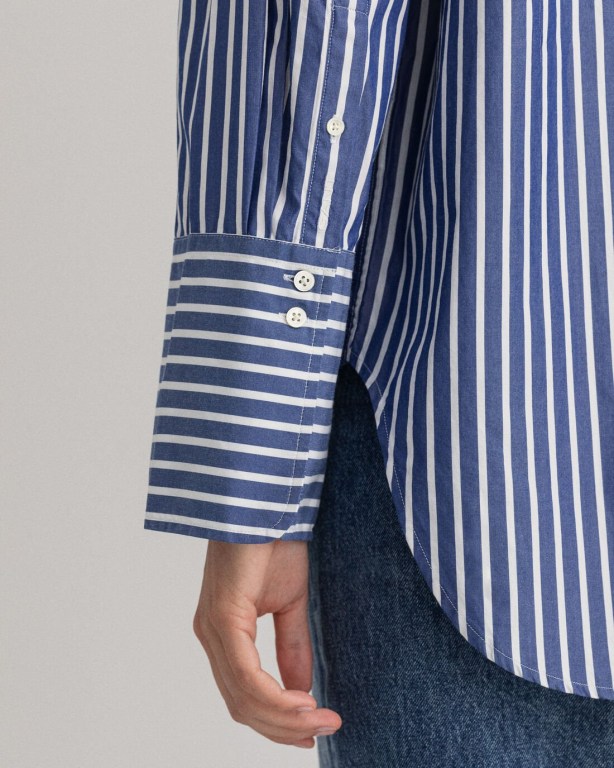 Gant Relaxed Fit Wide Cuff Mixed Stripe Women's Shirts Blue | k5WRMAp60Eu