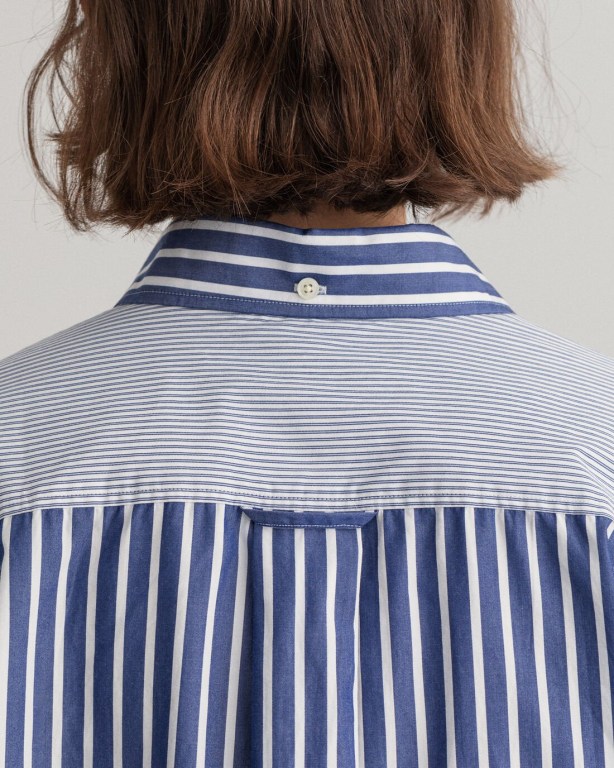 Gant Relaxed Fit Wide Cuff Mixed Stripe Women's Shirts Blue | k5WRMAp60Eu