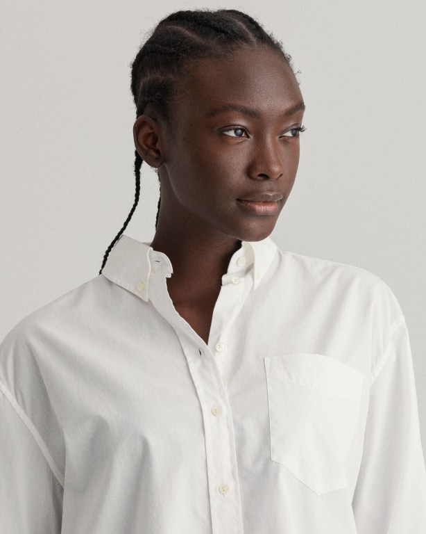 Gant Relaxed Fit Wide Cuff Women's Shirts White | aA1Ea8vNOWo