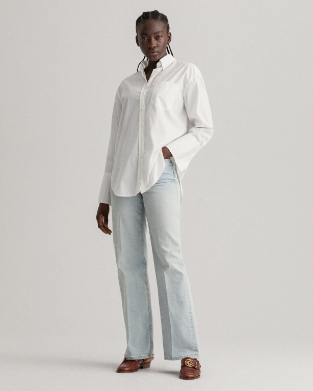 Gant Relaxed Fit Wide Cuff Women's Shirts White | aA1Ea8vNOWo