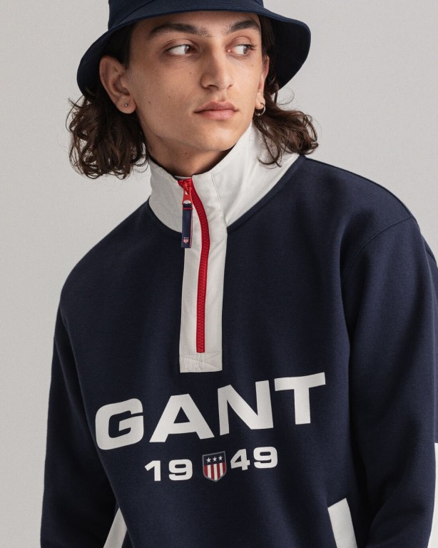 Gant Retro Logo Half-Zip Men's Sweatshirts Blue | aX4e2Yi5Ct5