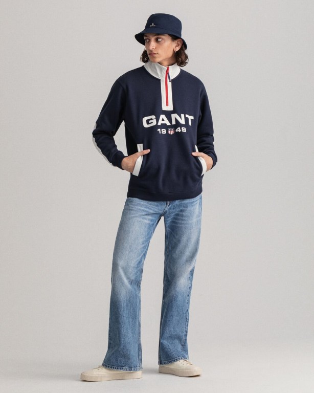 Gant Retro Logo Half-Zip Men's Sweatshirts Blue | aX4e2Yi5Ct5