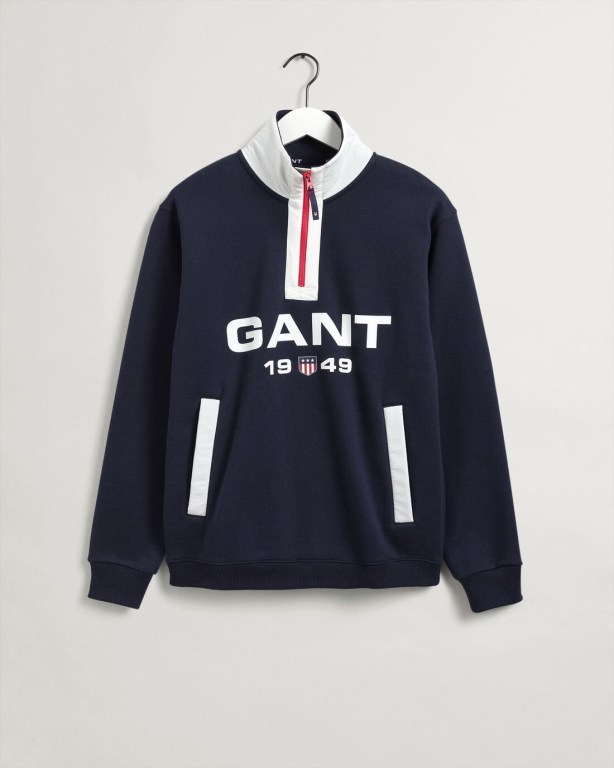 Gant Retro Logo Half-Zip Men's Sweatshirts Blue | aX4e2Yi5Ct5