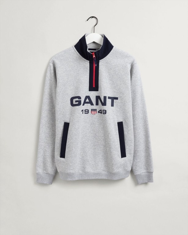 Gant Retro Logo Half-Zip Men's Sweatshirts Light Grey | xlBAZ5THCFv