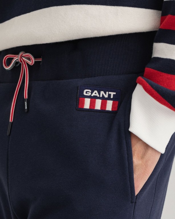 Gant Retro Logo Men's Sweatpants Blue | PIAUcNKqeX7