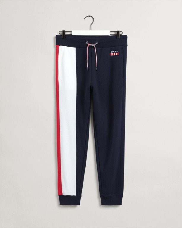 Gant Retro Logo Men's Sweatpants Blue | PIAUcNKqeX7