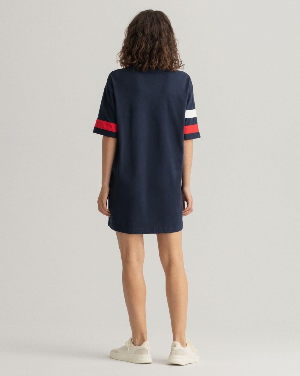 Gant Retro Logo T-Shirt Women's Dresses Blue | 5rfKgIsFyns