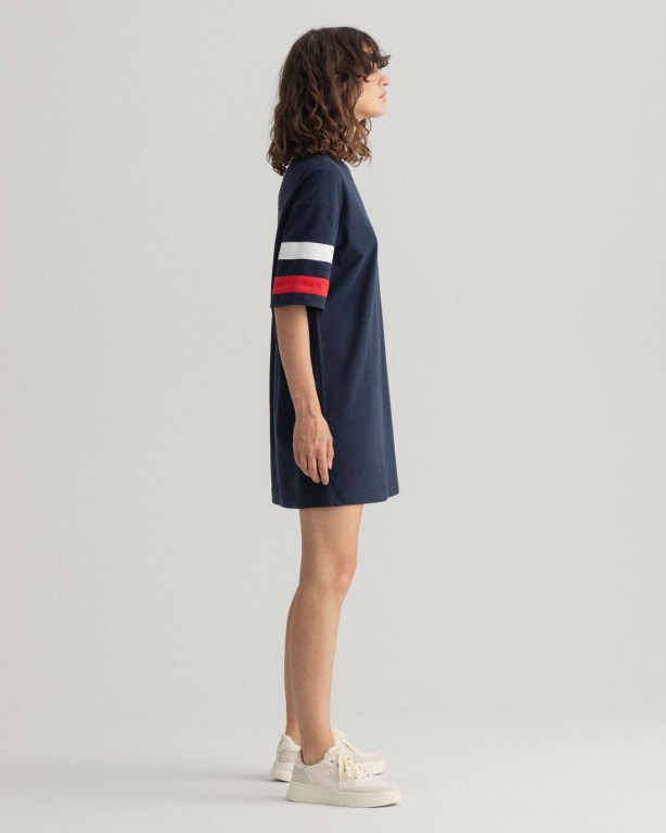 Gant Retro Logo T-Shirt Women's Dresses Blue | 5rfKgIsFyns