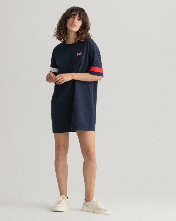 Gant Retro Logo T-Shirt Women's Dresses Blue | 5rfKgIsFyns