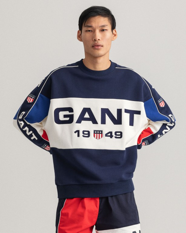 Gant Retro Shield Colorblock Crew Neck Men's Sweatshirts Blue | XBSVjoJY40t