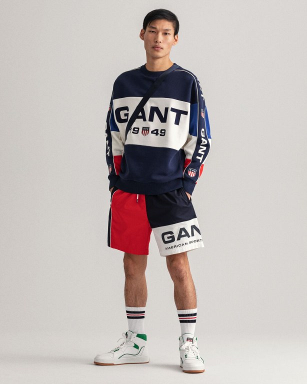 Gant Retro Shield Colorblock Crew Neck Men's Sweatshirts Blue | XBSVjoJY40t