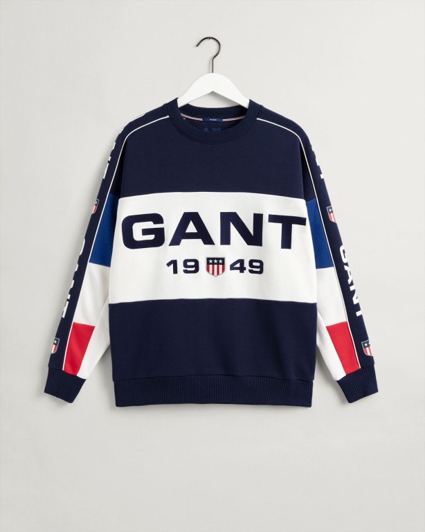 Gant Retro Shield Colorblock Crew Neck Men's Sweatshirts Blue | XBSVjoJY40t