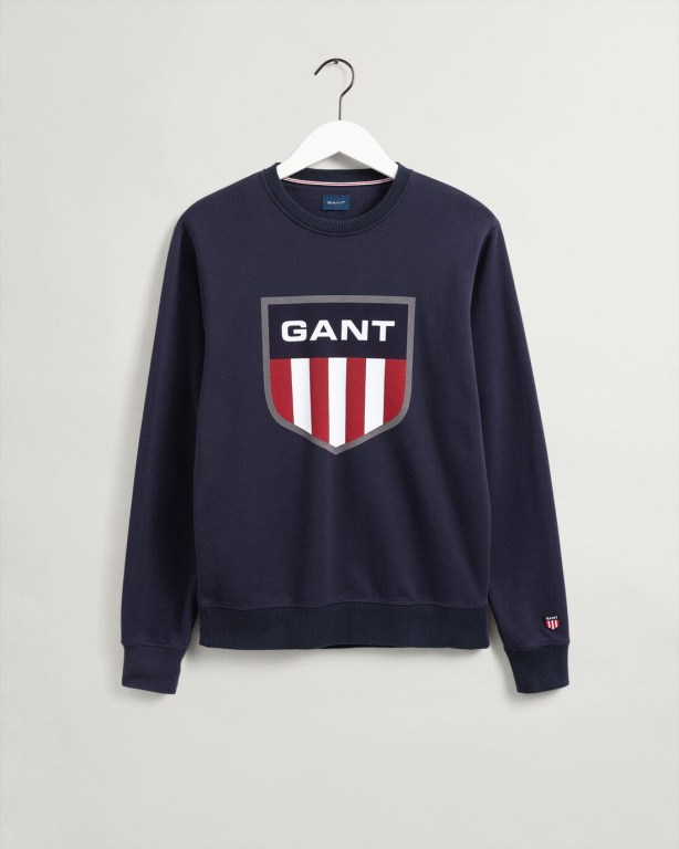 Gant Retro Shield Crew Neck Men's Sweatshirts Blue | 0cbPsZnCzob