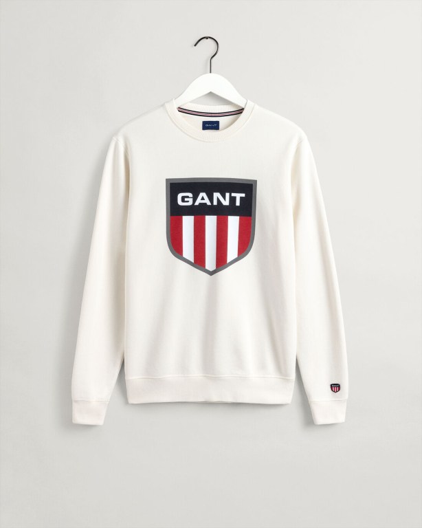 Gant Retro Shield Crew Neck Men's Sweatshirts White | IyR4CexYKzz