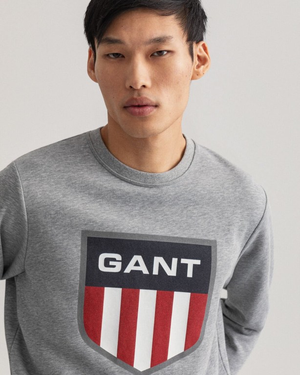 Gant Retro Shield Crew Neck Men's Sweatshirts Grey | sdwVbZc5WOu