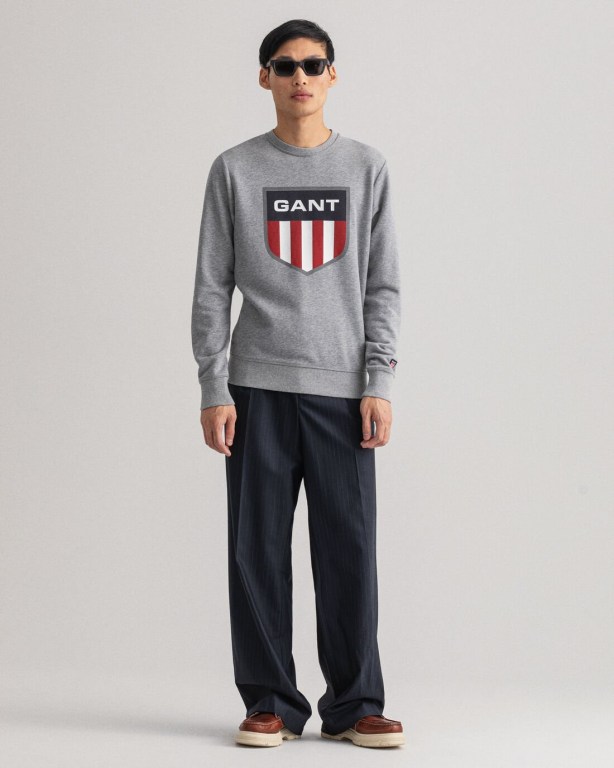 Gant Retro Shield Crew Neck Men's Sweatshirts Grey | sdwVbZc5WOu