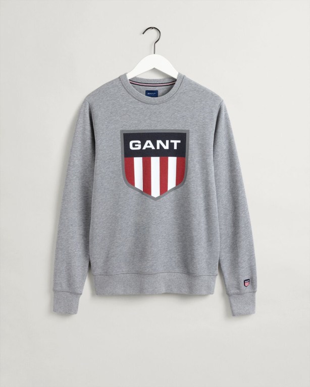 Gant Retro Shield Crew Neck Men's Sweatshirts Grey | sdwVbZc5WOu