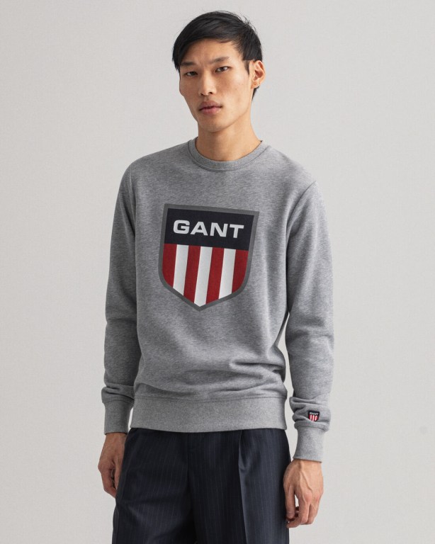 Gant Retro Shield Crew Neck Men\'s Sweatshirts Grey | sdwVbZc5WOu