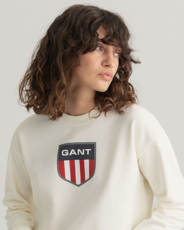 Gant Retro Shield Crew Neck Women's Sweatshirts White | DvDrNWlyutz