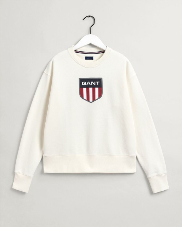 Gant Retro Shield Crew Neck Women's Sweatshirts White | DvDrNWlyutz