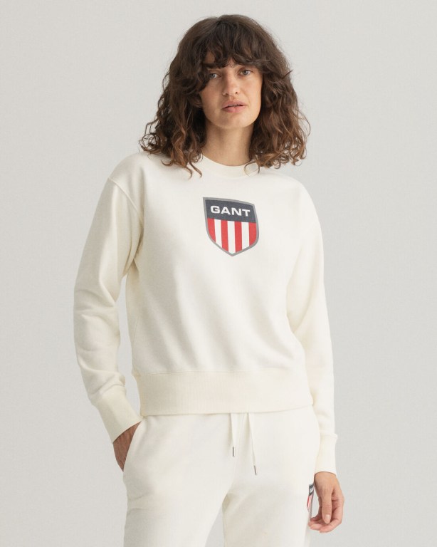 Gant Retro Shield Crew Neck Women\'s Sweatshirts White | DvDrNWlyutz