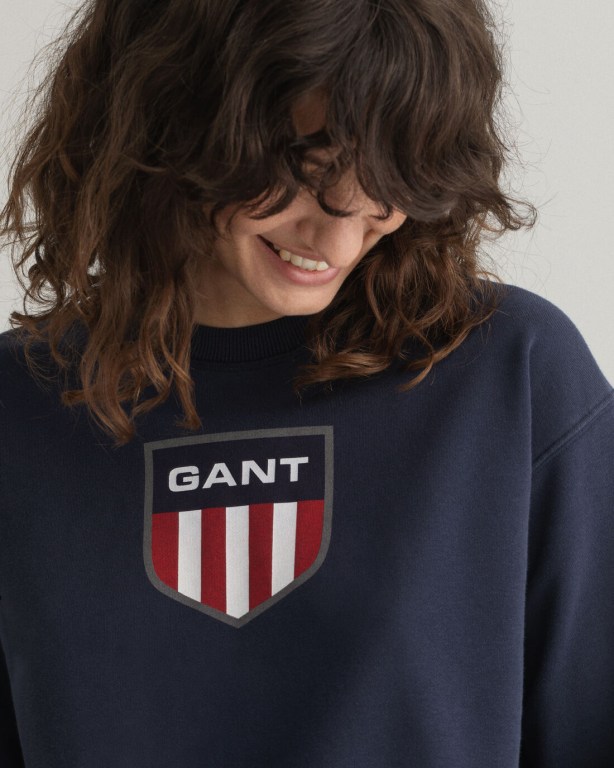 Gant Retro Shield Crew Neck Women's Sweatshirts Blue | hVUp1l6nV0k