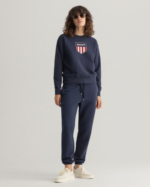 Gant Retro Shield Crew Neck Women's Sweatshirts Blue | hVUp1l6nV0k