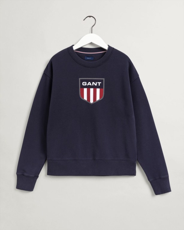 Gant Retro Shield Crew Neck Women's Sweatshirts Blue | hVUp1l6nV0k