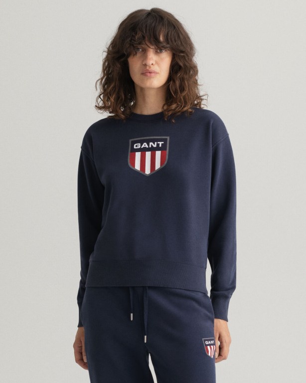 Gant Retro Shield Crew Neck Women\'s Sweatshirts Blue | hVUp1l6nV0k