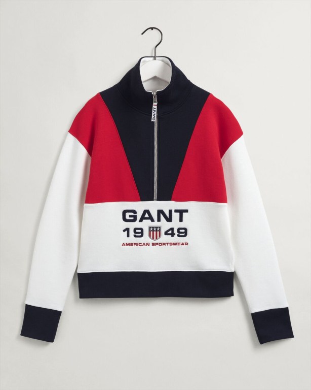 Gant Retro Shield Half-Zip Women's Sweatshirts White | FWAFQcHrIFK