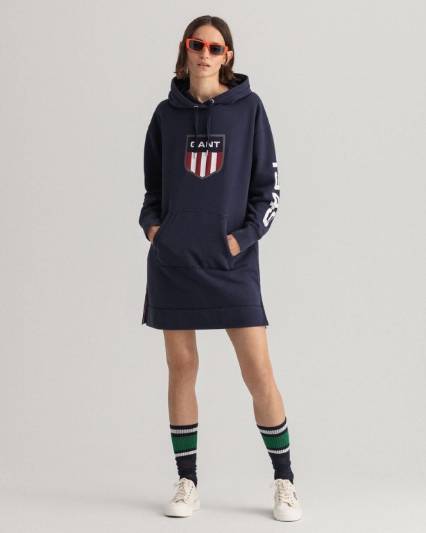 Gant Retro Shield Hoodie Women's Dresses Blue | GLzrYdgIU5O