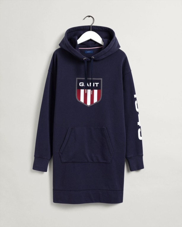 Gant Retro Shield Hoodie Women's Dresses Blue | GLzrYdgIU5O