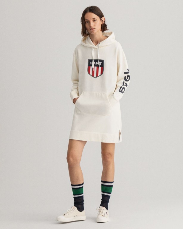 Gant Retro Shield Hoodie Women's Dresses White | nv5mlc3MAtS