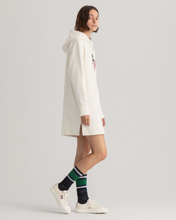 Gant Retro Shield Hoodie Women's Dresses White | nv5mlc3MAtS