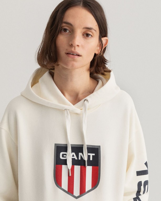 Gant Retro Shield Hoodie Women's Dresses White | nv5mlc3MAtS