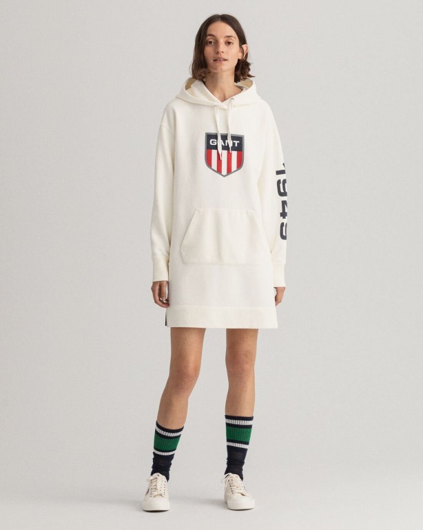 Gant Retro Shield Hoodie Women's Dresses White | nv5mlc3MAtS