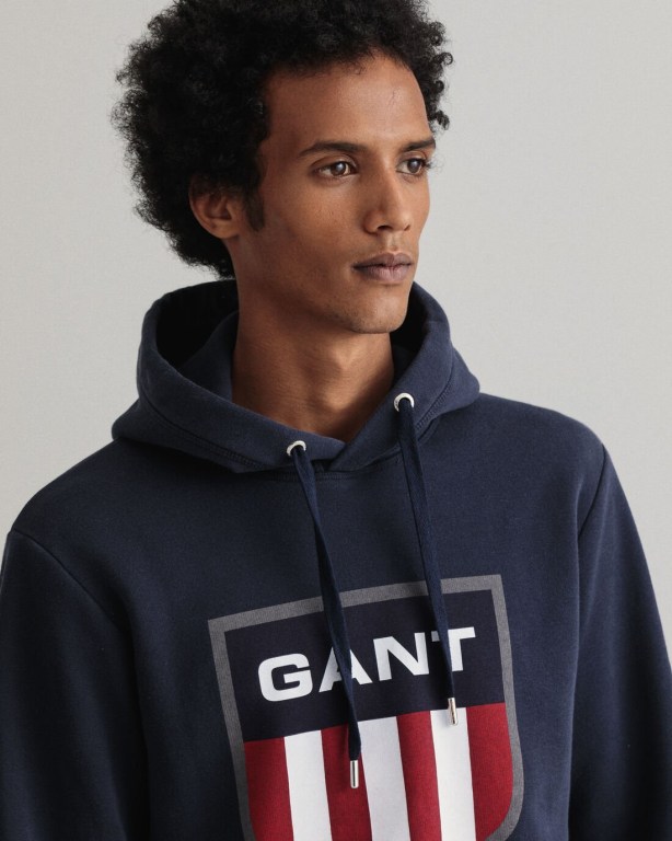 Gant Retro Shield Men's Hoodies Blue | y3ZLSukVpfy