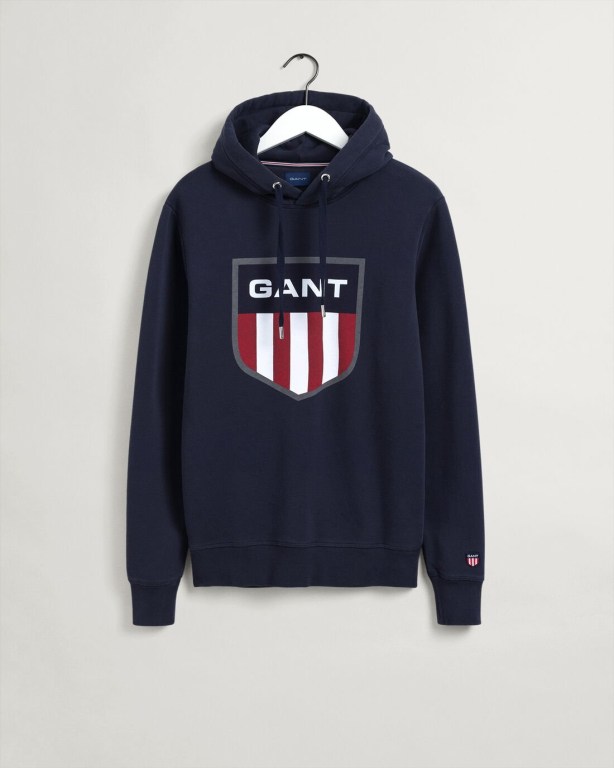 Gant Retro Shield Men's Hoodies Blue | y3ZLSukVpfy