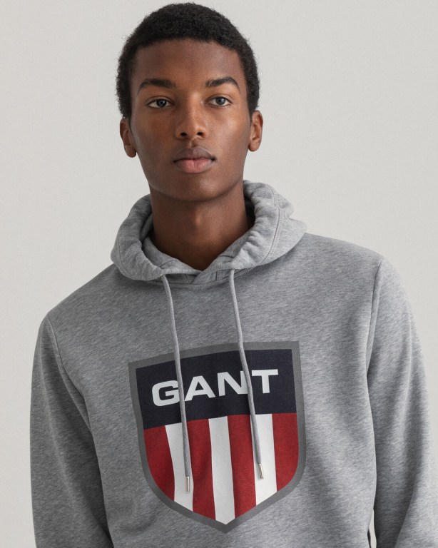 Gant Retro Shield Men's Hoodies Grey | qSDsmug0VWx