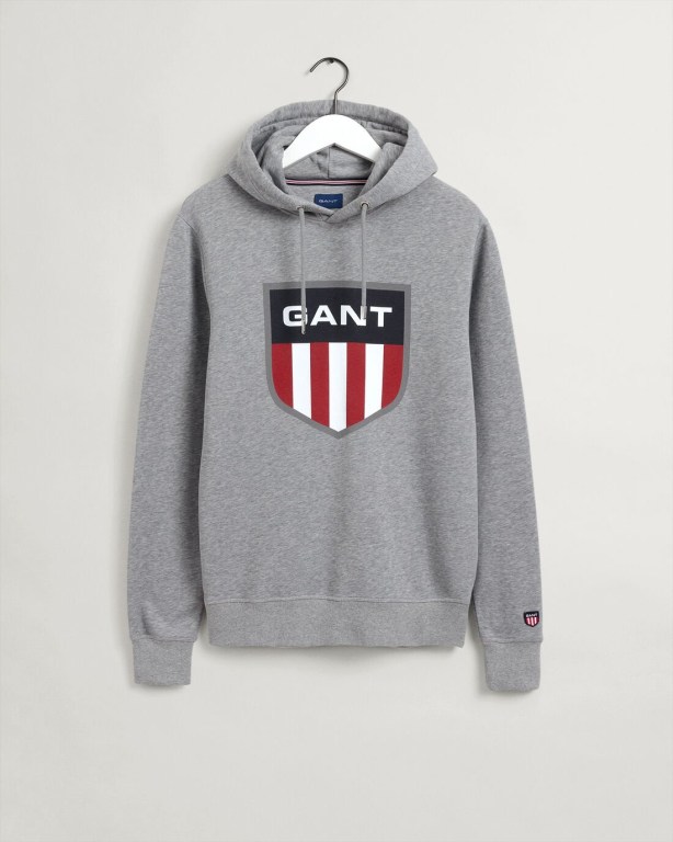 Gant Retro Shield Men's Hoodies Grey | qSDsmug0VWx