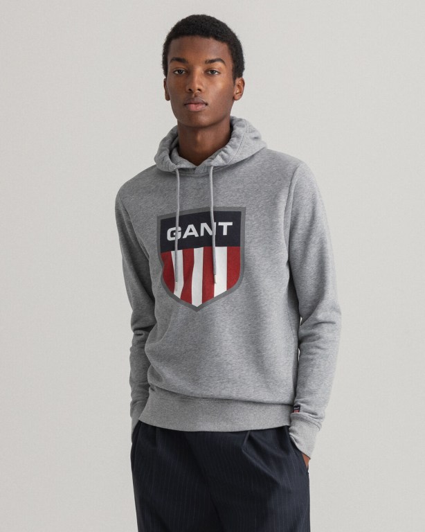 Gant Retro Shield Men\'s Hoodies Grey | qSDsmug0VWx