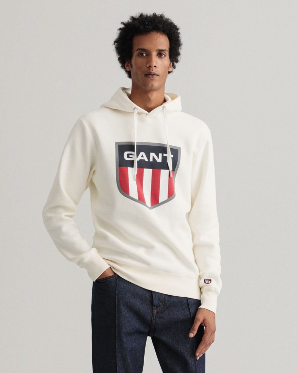 Gant Retro Shield Men\'s Hoodies White | ePh0FW3vGcd