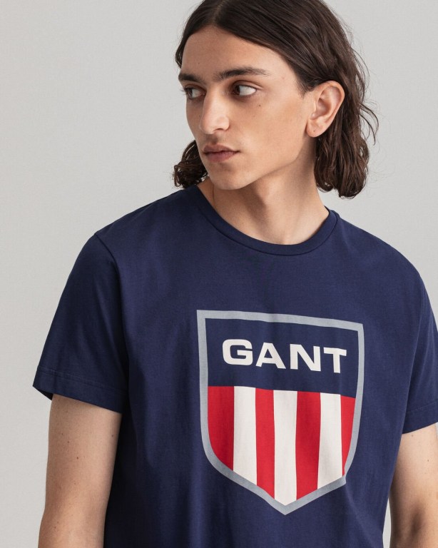 Gant Retro Shield Men's T-shirts Blue | RC4ivdm7YLP