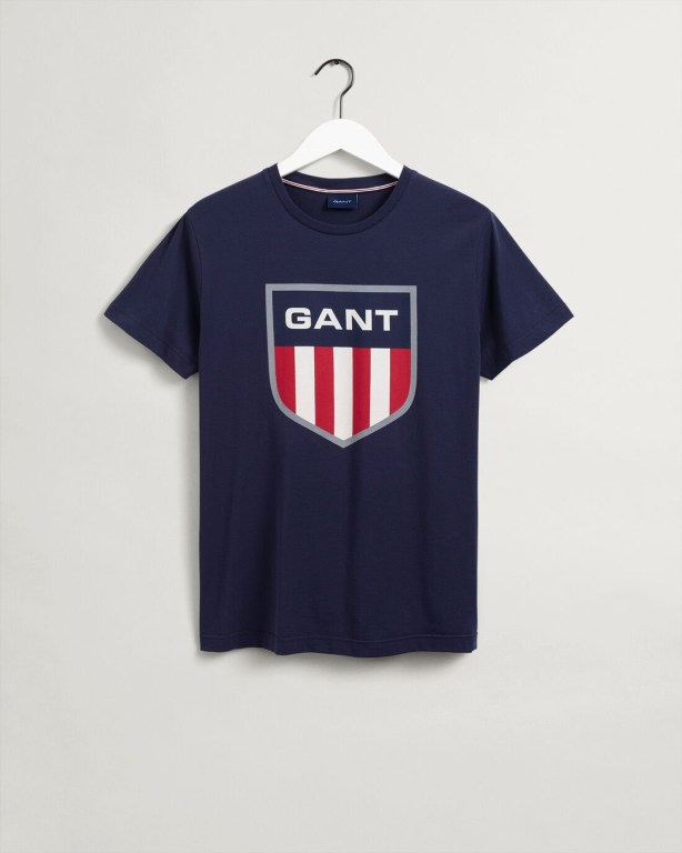 Gant Retro Shield Men's T-shirts Blue | RC4ivdm7YLP