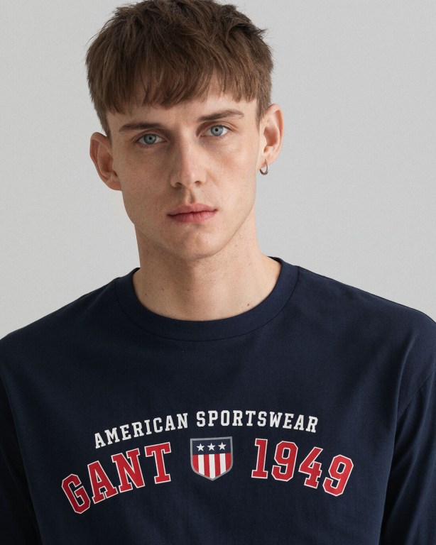 Gant Retro Shield Men's T-shirts Blue | xj0wqPJtqqX