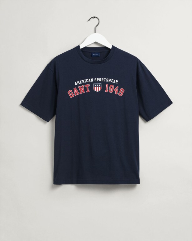 Gant Retro Shield Men's T-shirts Blue | xj0wqPJtqqX