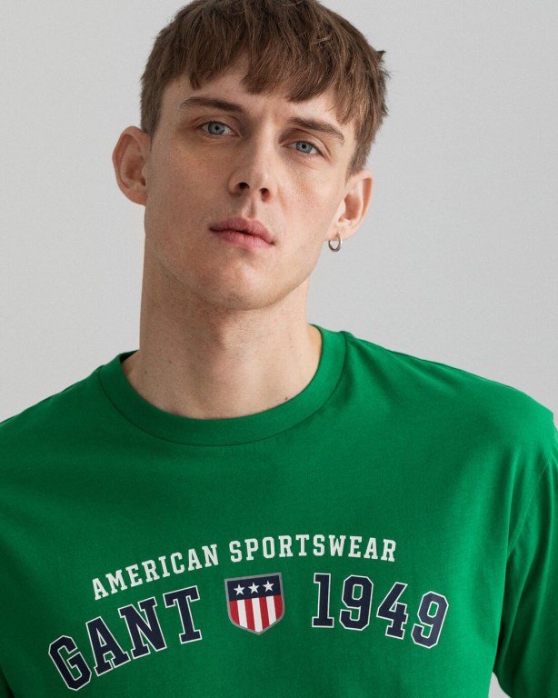 Gant Retro Shield Men's T-shirts Green | YDIUUFb06Fw