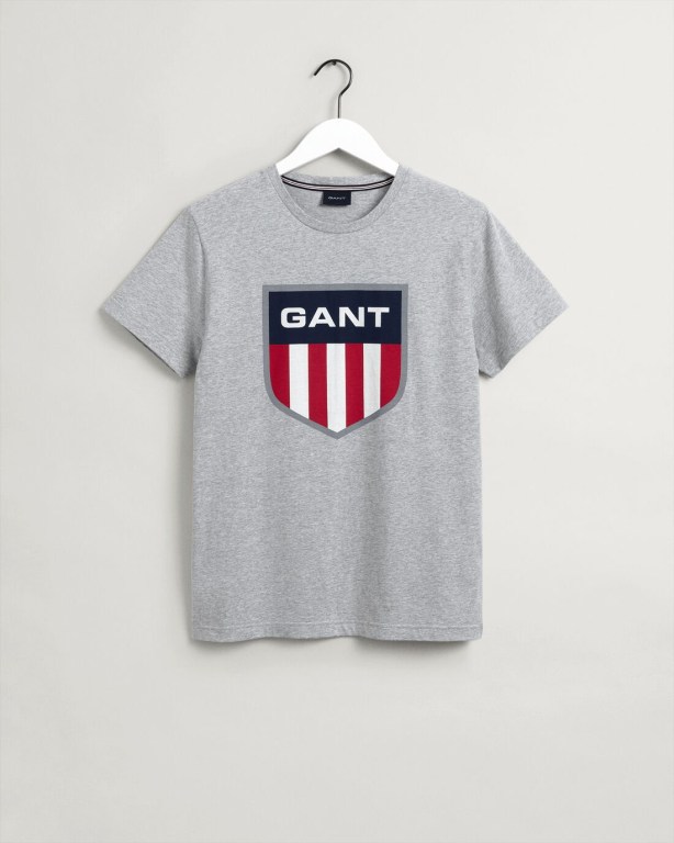 Gant Retro Shield Men's T-shirts Grey | GjTm0iUMCE6