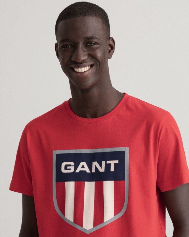 Gant Retro Shield Men's T-shirts Light Red | ItF0gFN4X25