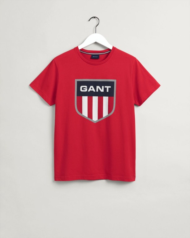 Gant Retro Shield Men's T-shirts Light Red | ItF0gFN4X25